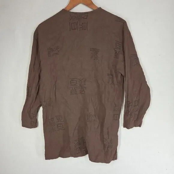 VTG Chicos Design Button Shirt Womens 0 Large Brown Geometric Long Sleeve Aztec - Picture 2 of 12